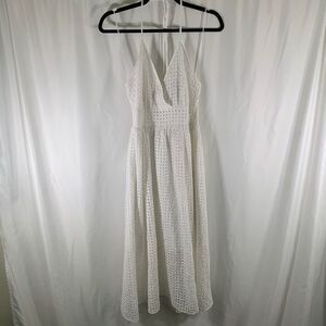 Steve Madden Midi Dress Women's Large White Smocked Sleeveless Strappy